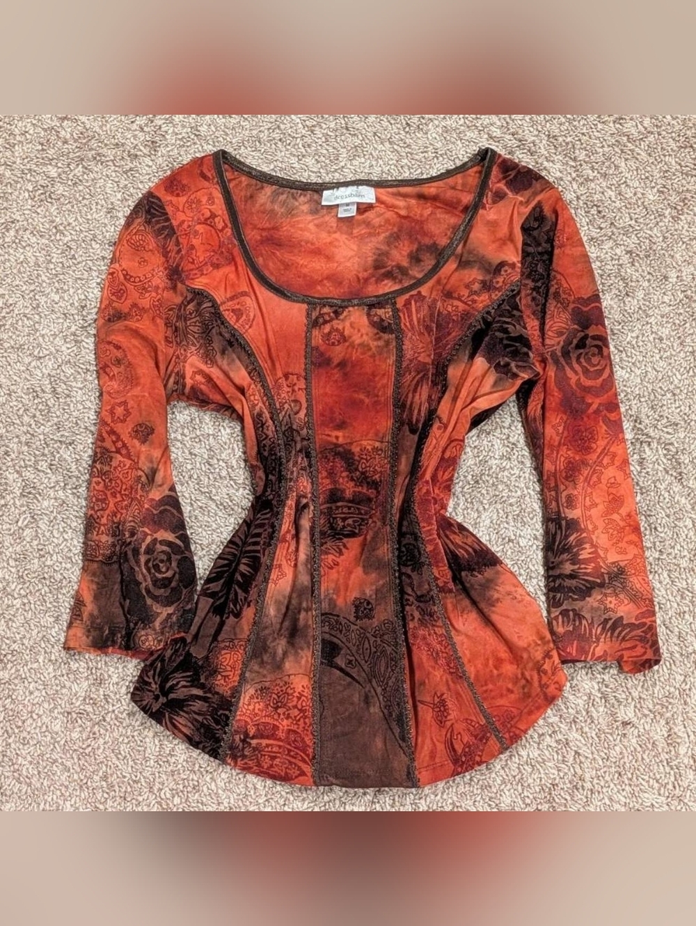 Vintage Y2K Dressbarn Fairycore Top - Earthy Floral & Paisley - Size Medium